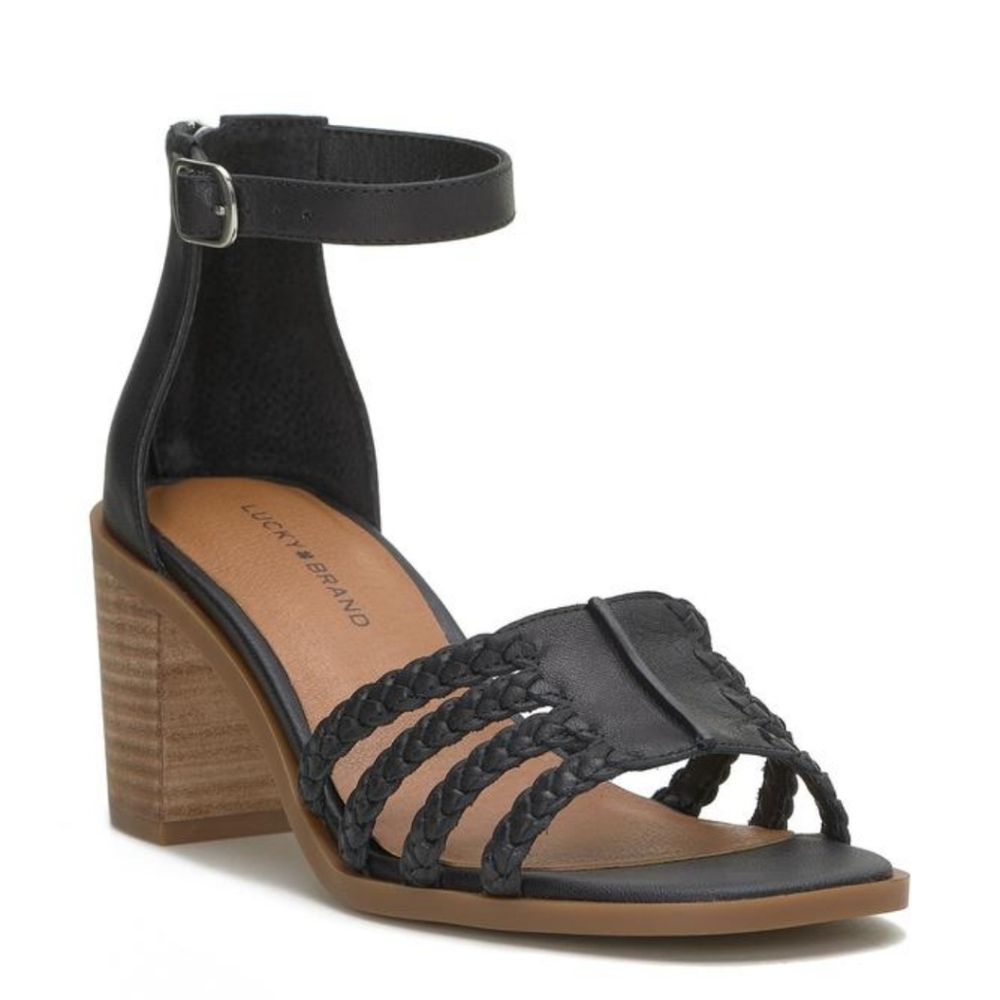 Lucky Brand Tasmina Block Heels  Black Leather Sandals